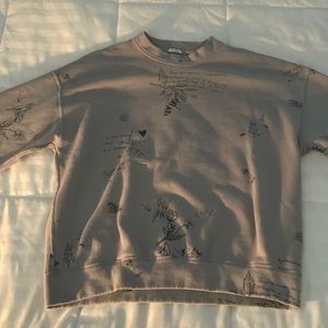 Sweater, oversized, medium, light grey, with writing and doodles